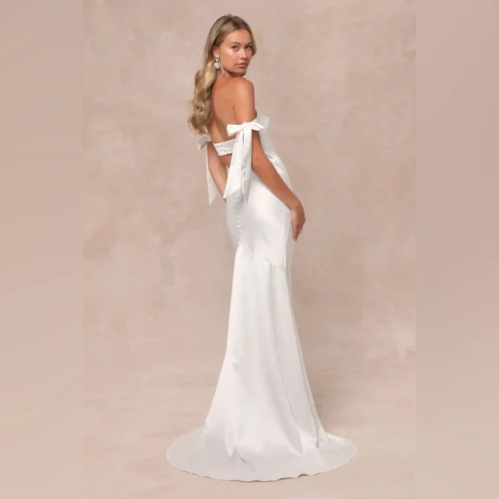 Lulus Eternally Loved White Cutout Satin Off-the-Shoulder Maxi Dress LARGE NEW - Picture 3 of 7